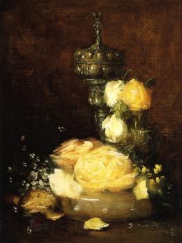 Julian Alden Weir : Silver Chalice with Roses